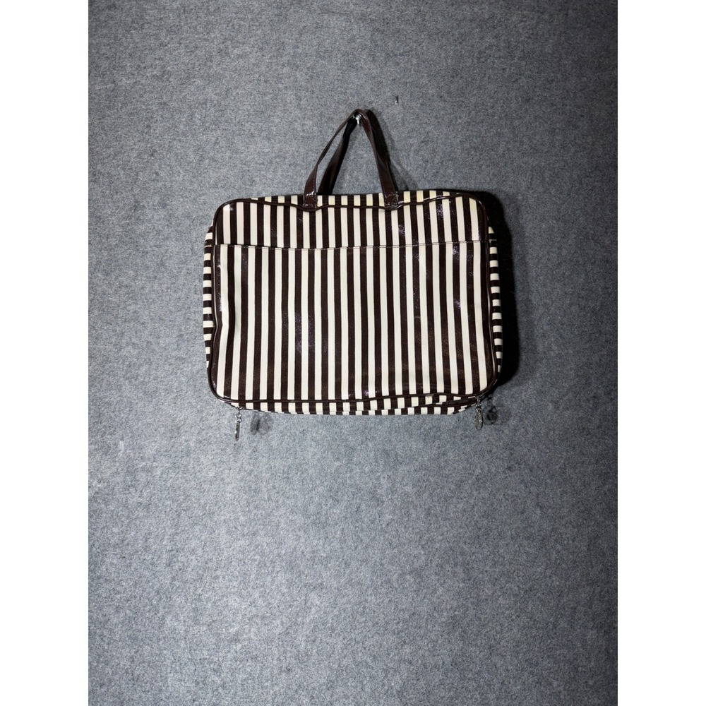 Henri Bendel Signature Brown White Stripe Hanging Toiletry Cosmetic Travel Bag